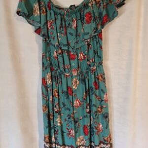 Justified Teal Floral Ruffle Dress
